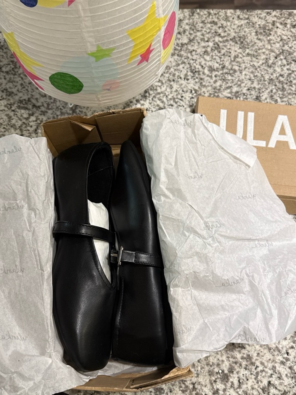 Ulanka Black Mary Jane Leather Ballet Flats